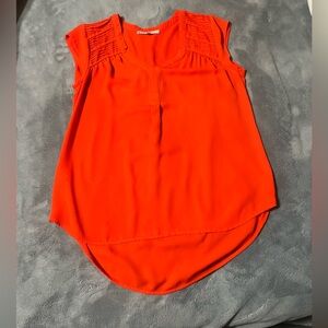 Daniel Rainn Bright Orange Sleeveless Pleat-Detail Blouse